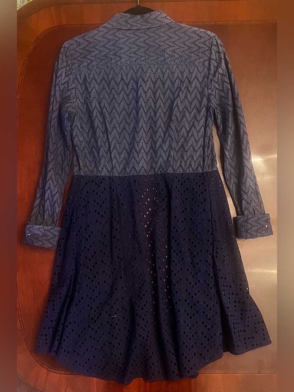 Button-Front Colorblock Eyelet Shirt Dress - Picture 2 of 2